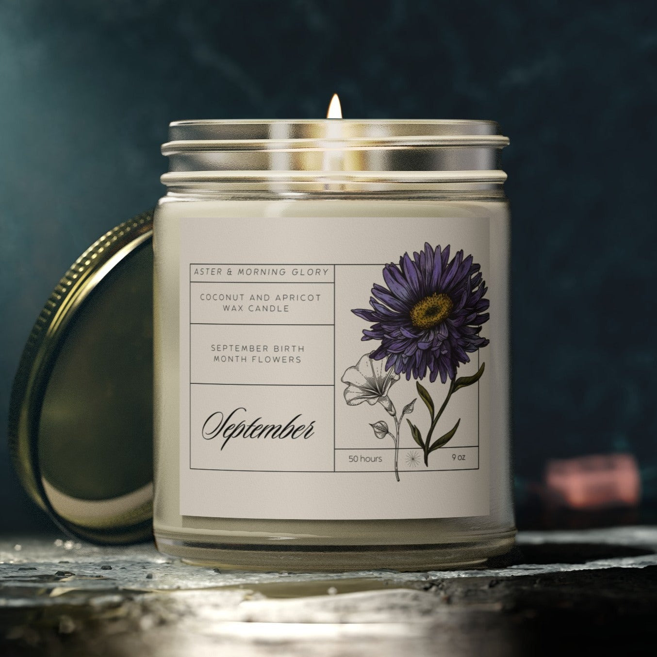 September Birth Month Flowers Candle | Aster and Morning Glory