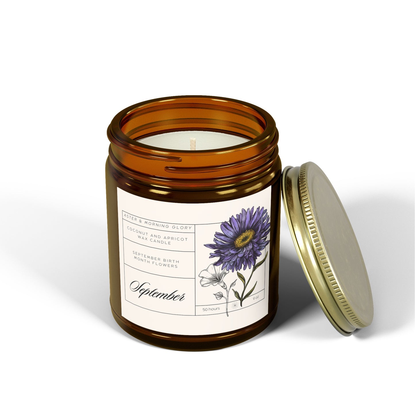 September Birth Month Flowers Candle | Aster and Morning Glory