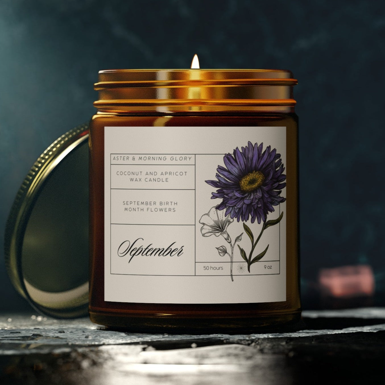 September Birth Month Flowers Candle | Aster and Morning Glory